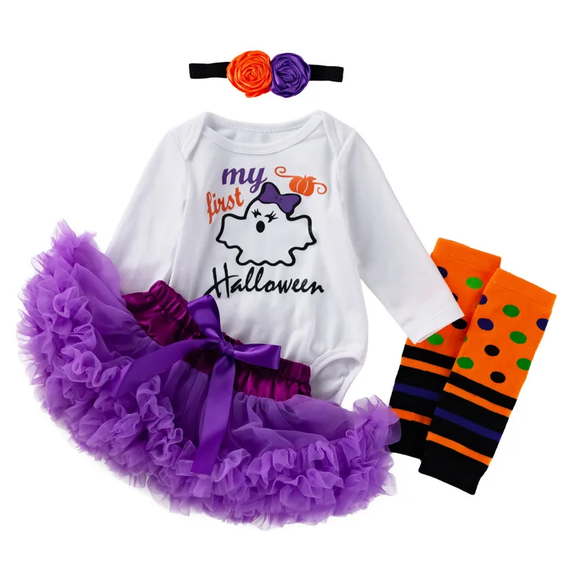 

2021 New 4-piece Cotton Cartoon Halloween Baby Top and Tutu Skirt Baby Clothes Set