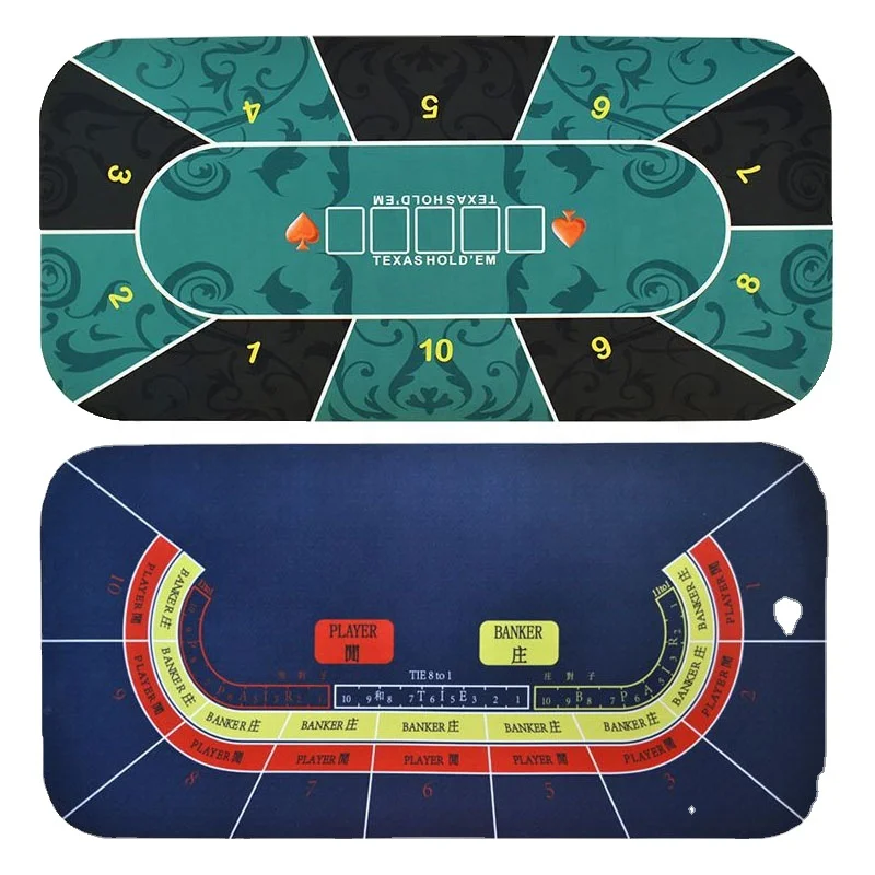 

Casino Custom Poker Table Mat Game Table Top Texas Hold'em Round Rubber Poker Table Mat, Green/blue