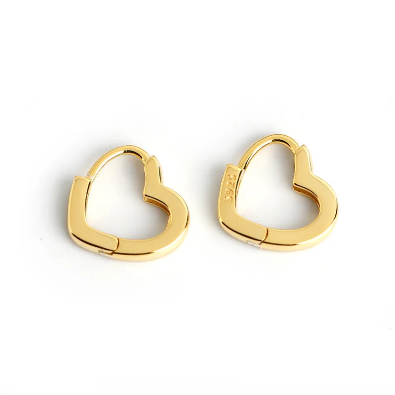

Trendy Cute 925 Sterling Silver Love Heart Shaped Hoops Earrings Gold Color Plated Small Love Heart Huggie Earring for Ladies
