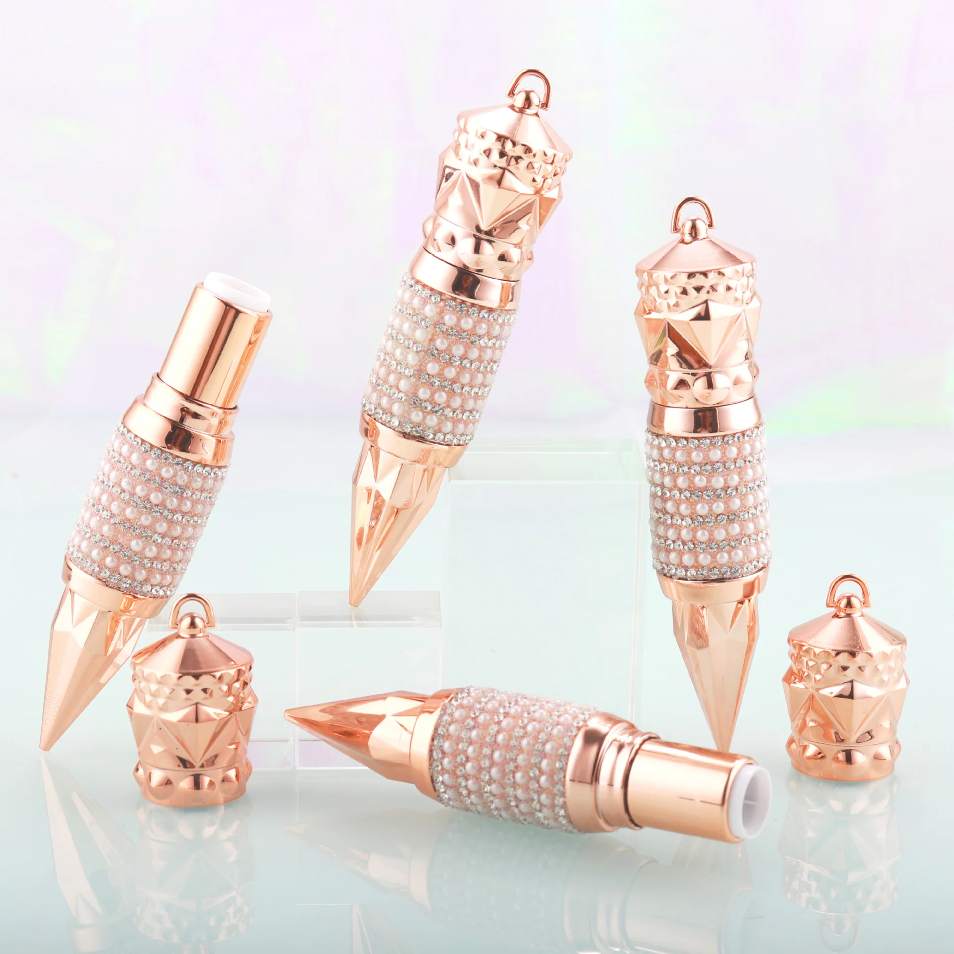 

High-quality Pearl Custom Round Square Metallic Luxury special Gold Silver Lipstick Tube