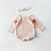 New arrival autumn cotton baby girls long sleeve Knitted pink plum flower romper infant clothes
