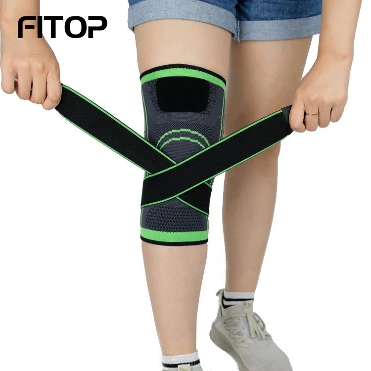 

Compression knee brace support sleeve adjustable knee pad, Green, black, orange