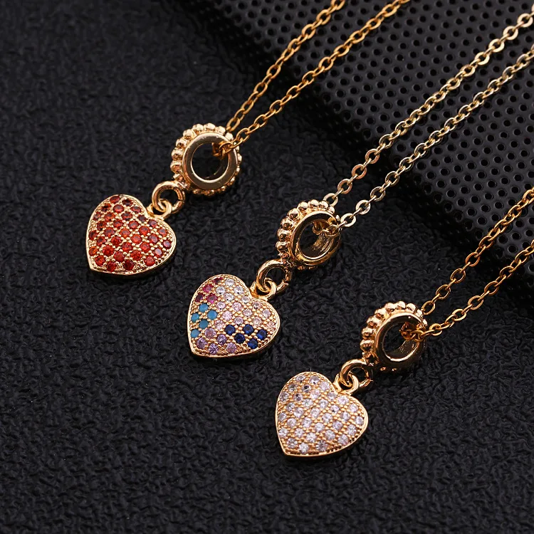 

Luxury 18K Gold Plating Micro Pave Color Rhinestone Crystal Heart Pendant Necklace Shining Zirconia Love Heart Necklace