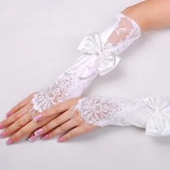 

Long white fingerless lady girl princess women lace performance gloves party dancing bowknot gloves