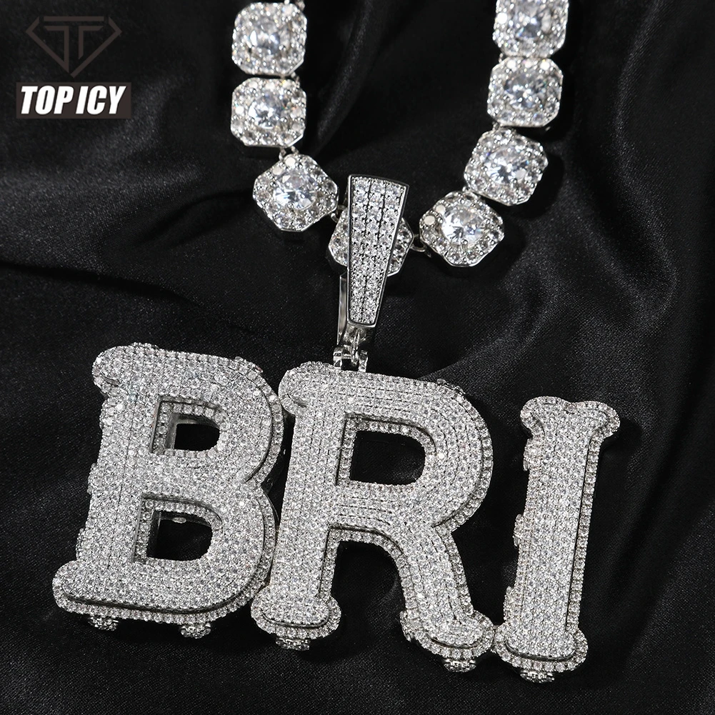 Big Size Thick Custom Name Necklace Iced Out 5A CZ 18K Gold Plated Custom Pendant Shiny Name Pendant