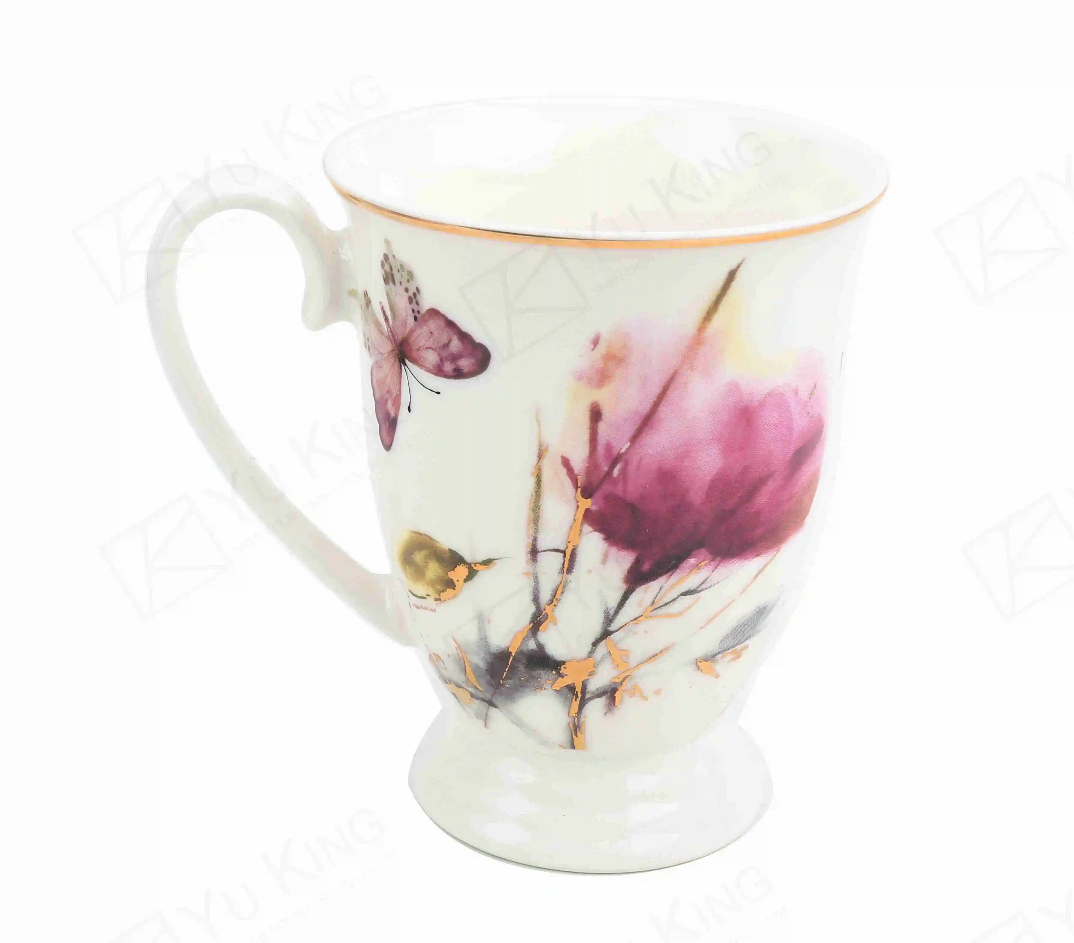 

Hot sell Manufacturer Flower with Golden Wholesale 11oz Ceramic Mug White Coffee Mug Cup