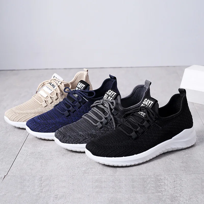 

Wholesale Cheap Summer Fashion Men Black Breathable Fly Knit Mesh Casual Sepatu Zapatillas Tennis Sneakers Running Sports Shoes