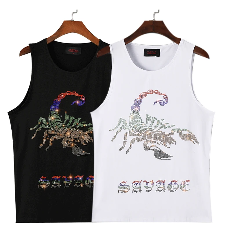 

JET FUEL Playera Estampada Hombre Scorpion Vest Sleeveless Tshirt Rhinestone Tank Top T Shirts