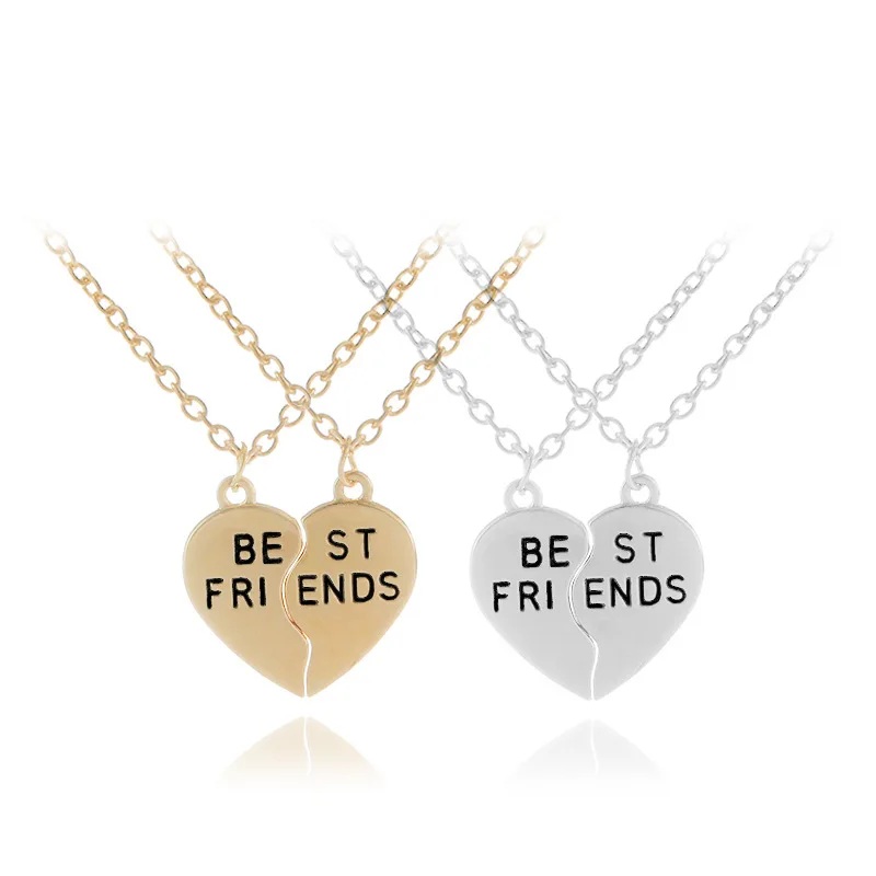 

Fashion Gift Silver/Gold Plated Zinc Alloy Heart Best Friends Pendant Jewelry Necklace, Gold,silver