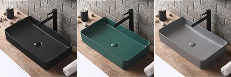 Morden style ceramic square countertop art basin green color rectangular shape hand washbasin bathroom sink details