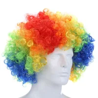 

Multicolor Short Curly Explosive Head Wig Props Funny Fluffy Clown Wig Caps Wavy Round Clown Hair Fans Wig Adult Child
