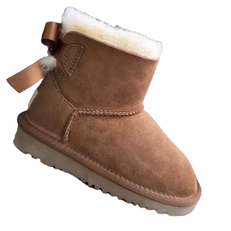 

kids fur boots winter custom made lovely bow warm suggest snow boots, Black/pink/brown/grey