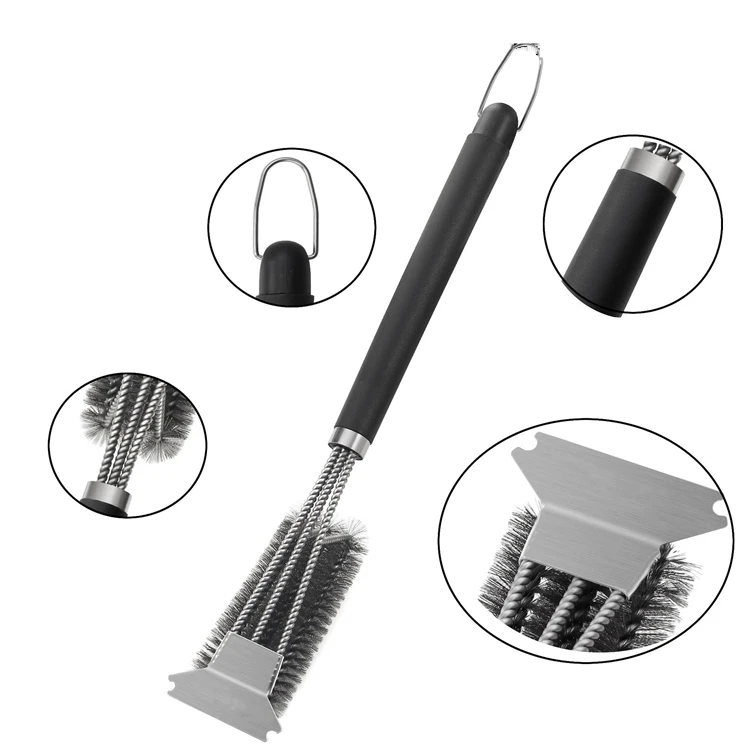 

Amazon Hot Sale Barbecue High Quality Stainless Steel Wire Steam Cleaner Bristle Free Grill Bbq Cleaning Brush With Scraper