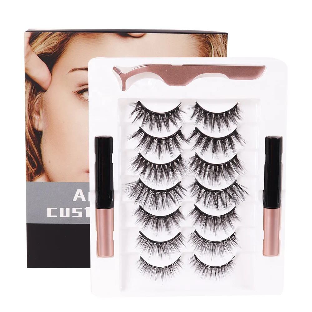 

Factory Wholesale Reusable Eyelash Kit 5 Magnets False Lashes Magnetic Eyelashes And Eyeliner, Custom color