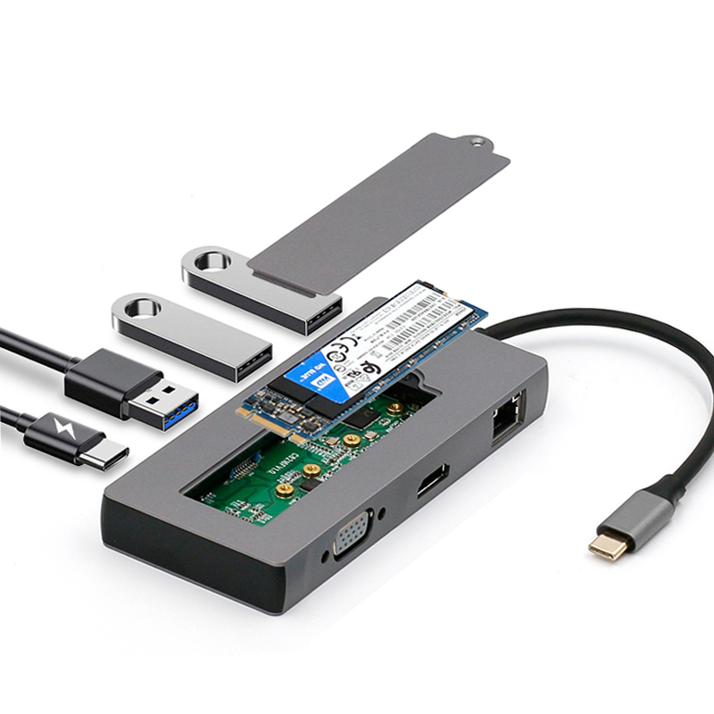 

Dropshipping Aluminum alloy portable hard disk 8 in 1 USB-C docking station USB Hubs