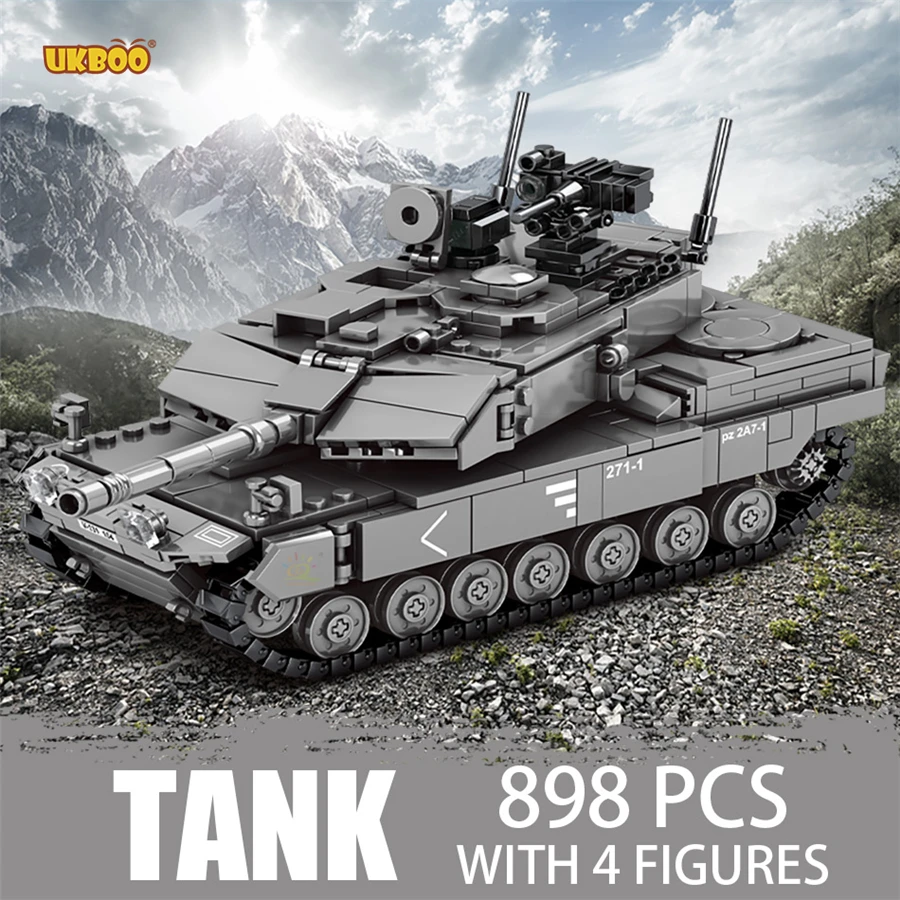 

Free Shipping UKBOO 898PCS Germany Military Armor Army Leopard 2A7+ Main Battle MBT Tank WW2 Soldier Police Building Blocks