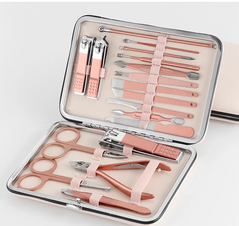 

Fast Shipping 18Pcs/set Stainless Steel Nail Clippers with PU Leather Case Manicure Pedicure Kit Fingernail and Toenail Clipper, Rose gold