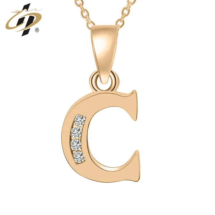 

Promotional gifts gold metal rhinestone charm letter wedding pendant with necklace