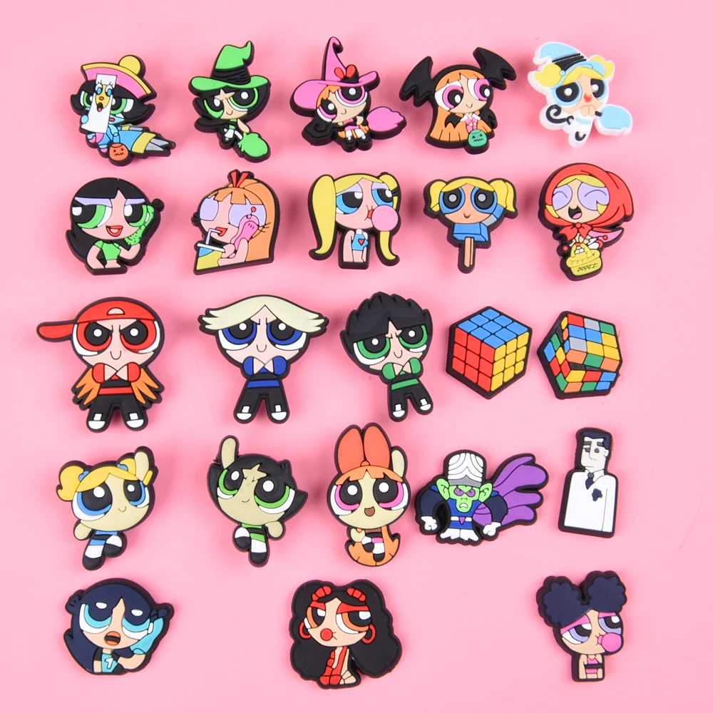 

BLOSSOM BUBBLES BUTTERCUP Rubik's Cube shoe charm The Powerpuff Girls Clog Charms for shoe decoration accessories