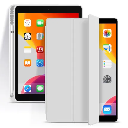 

2020 10.2 inch pencil holder Tri Fold Soft TPU high-quality smart wake-up cover for iPad 10.2 2019/2020, 11color