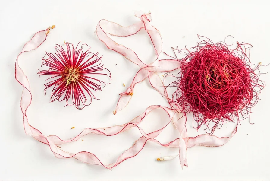Comparison of genuine saffron threads versus common saffron substitutes showing color and structure differences