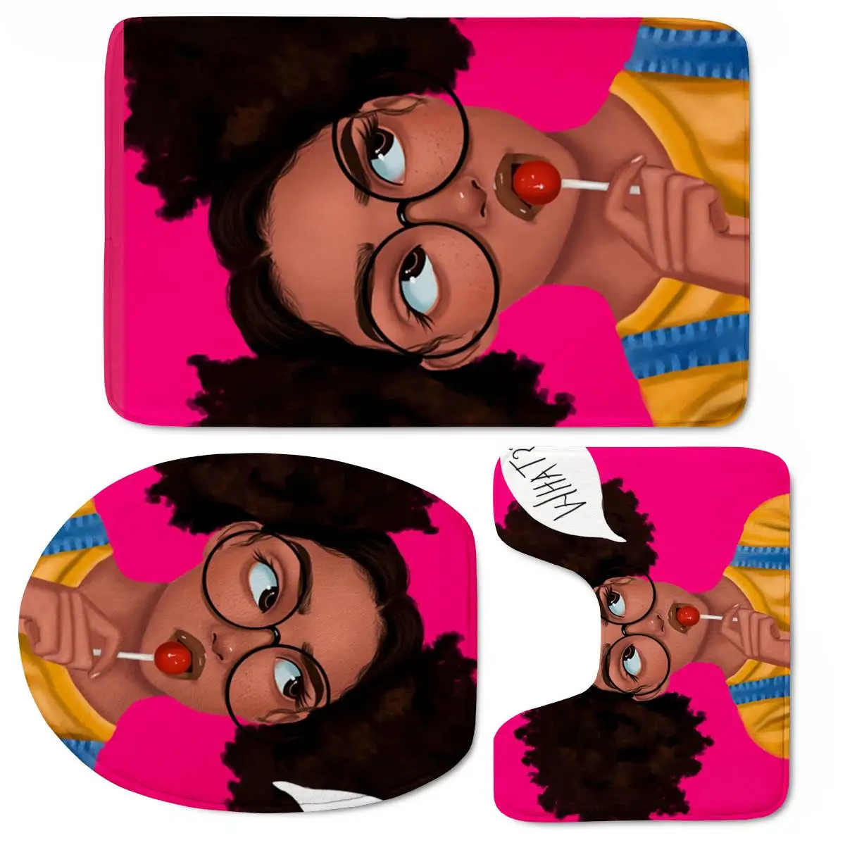 

New Arrival Pink Anti Slip Bath Mat Africa Black Girl Art Pattern Bath Mat Set Customized Wholesale Anti-slip Bathroom Rug