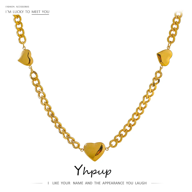

Yhpup Amazon Heart Quality Chain Necklaces for Women Stainless Steel PVD Plated Waterproof Collar Necklace Jewelry 2021