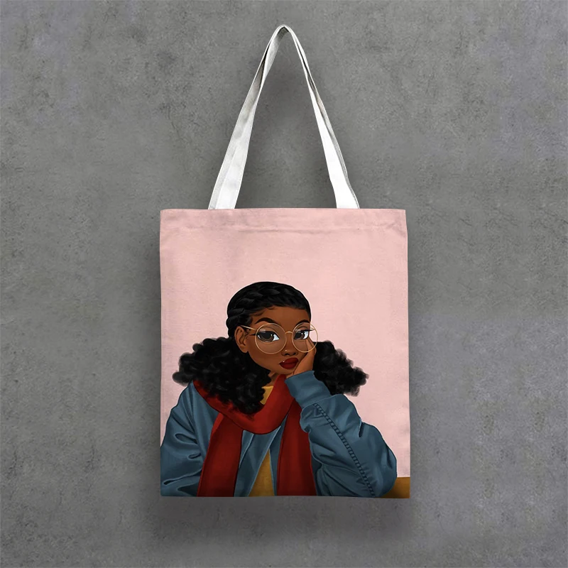 

G&D Africa Art Girl Woman Oil Painting Decoration Cute Cartoon Girl Tote Bag, Customer's request