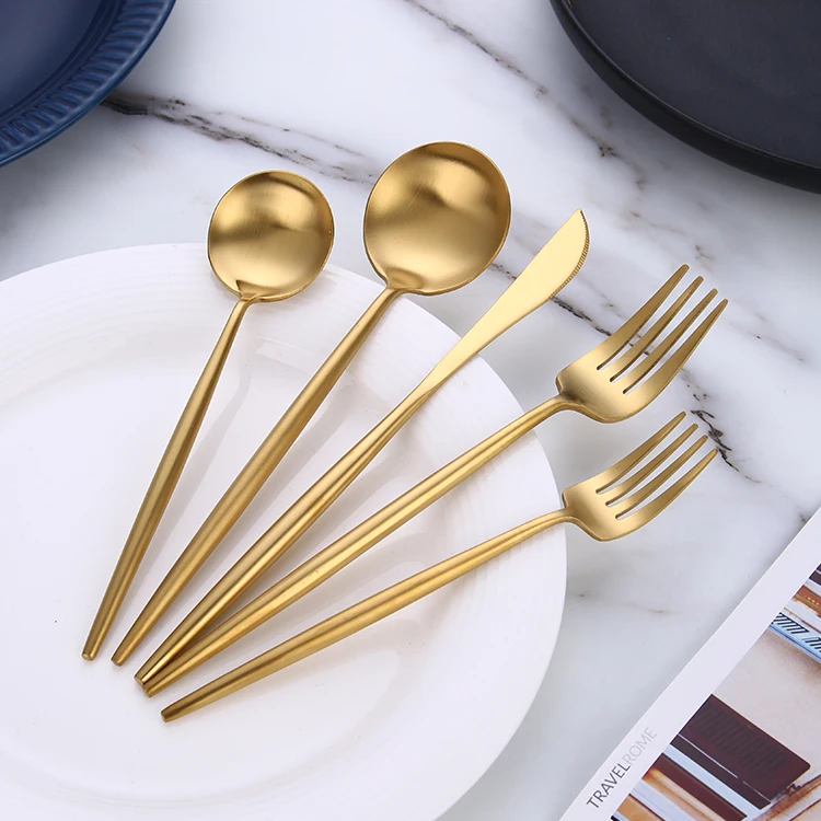 

Wholesale Premium Round Handle Flatware Matt Gold Stainless Steel Cutlery Set