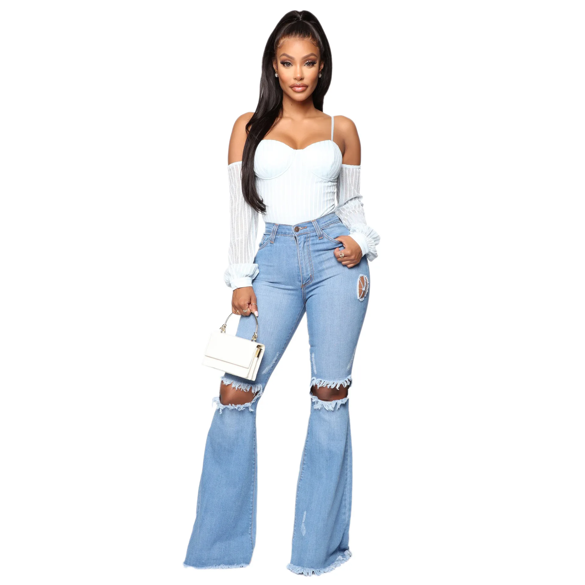 

Slim Casual Pants Women's Elastic jeans plus size ripped jeans women