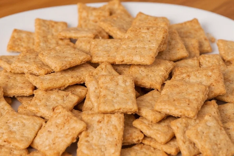 Close-up photograph of cinnamon graham crackers showing the textured cinnamon sugar coating on one side and perforated grid pattern