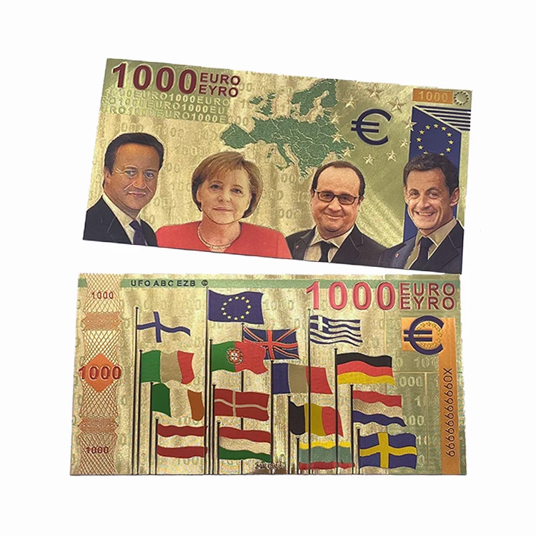 

Colorful print 1000 euro bank note bill 24k gold foil plated banknote