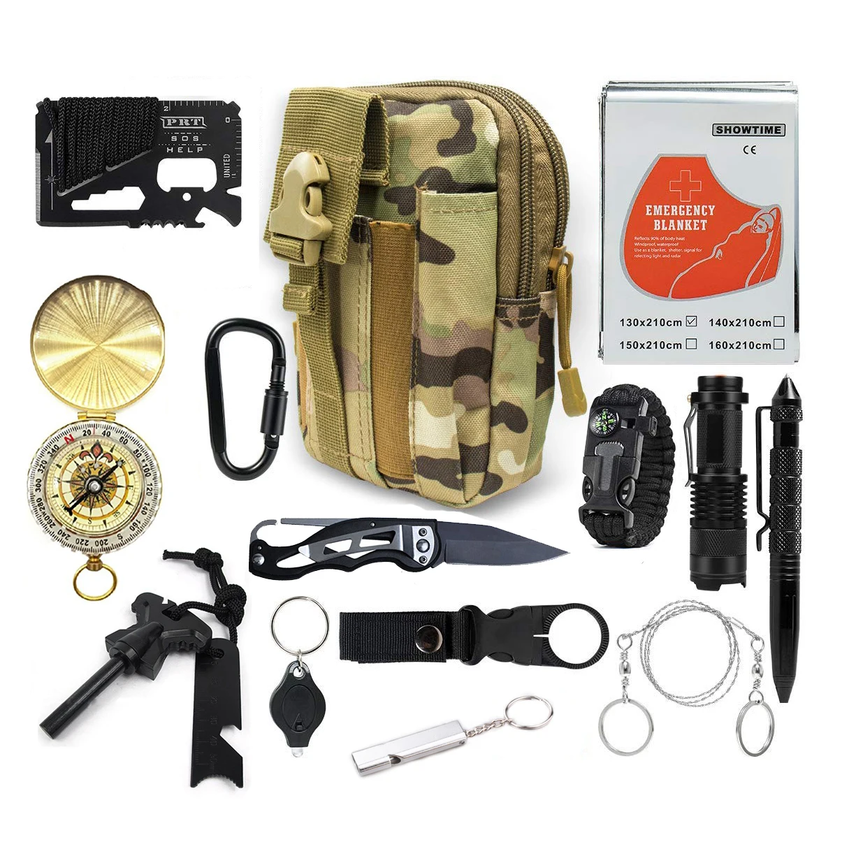 

AJOTEQPT SOS Outdoor Professional EDC Molle Bag Survival Gear Kit With Multi Professional Tools, Black/green