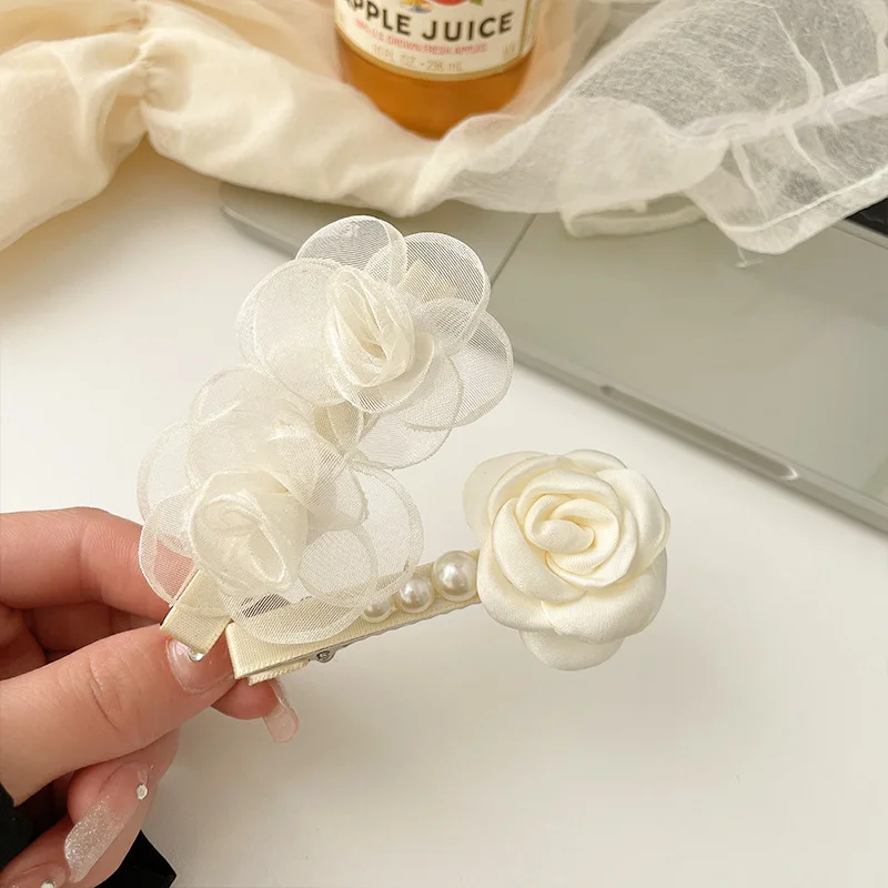 

Fermaglio Per Capelli Summer Sweet Mesh Pearl Hair Accessory Girls Flowers Camellia Clip Fabric Hair Clip