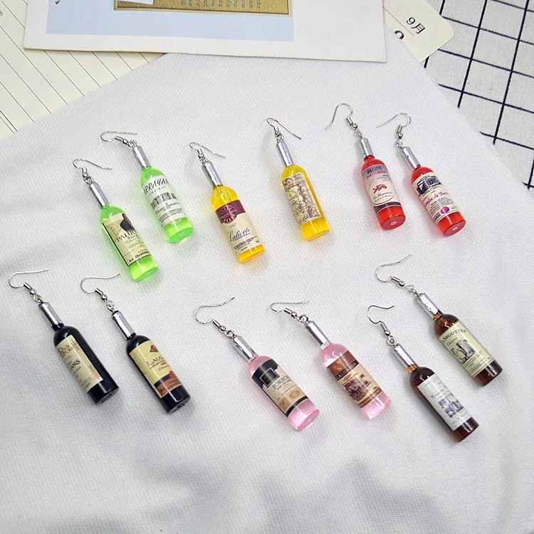 

SC New Trendy Bottle Earrings Fashion Cup Acrylic Earrings Simple Resin Drinks Earrings for Women Girls, Yellow, blue, green, brown