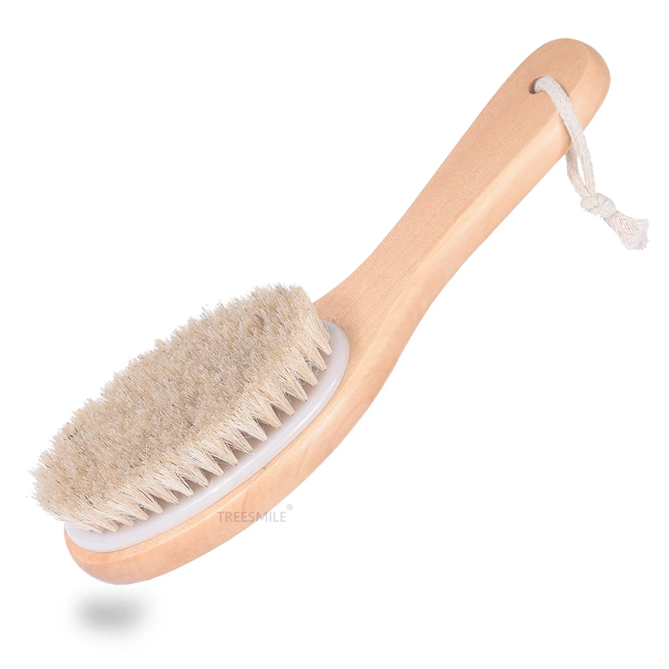 

TREESMILE soft horsehair bath brush scrub exfoliating shower skin brushes natural body dry brush factory high quality