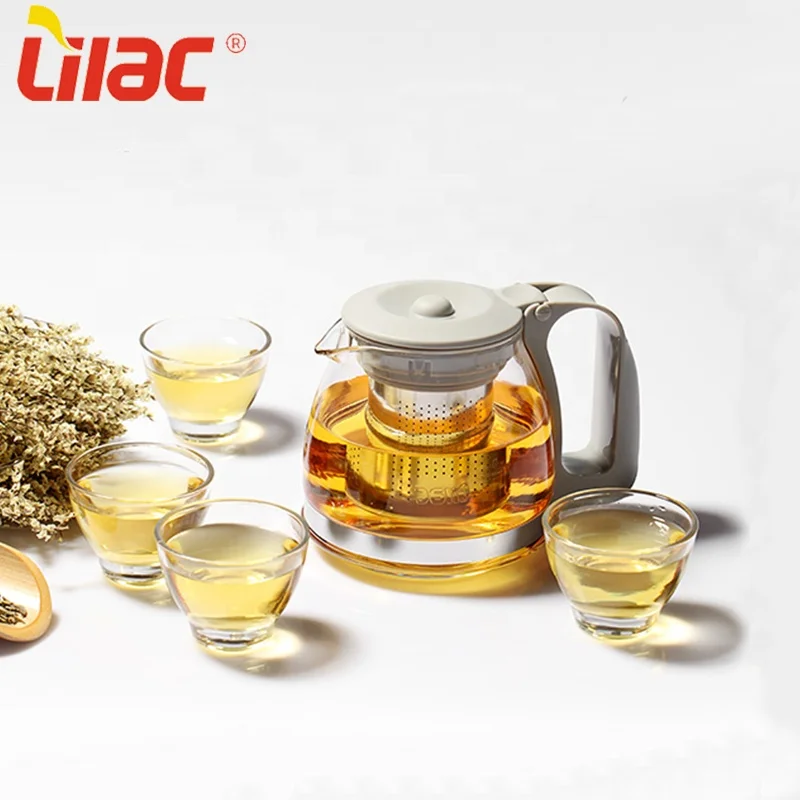 

Lilac FREE Sample 700ml+70ml*4 premium chinese home goods steeper gift european design glass tea pot case teapot set pattern