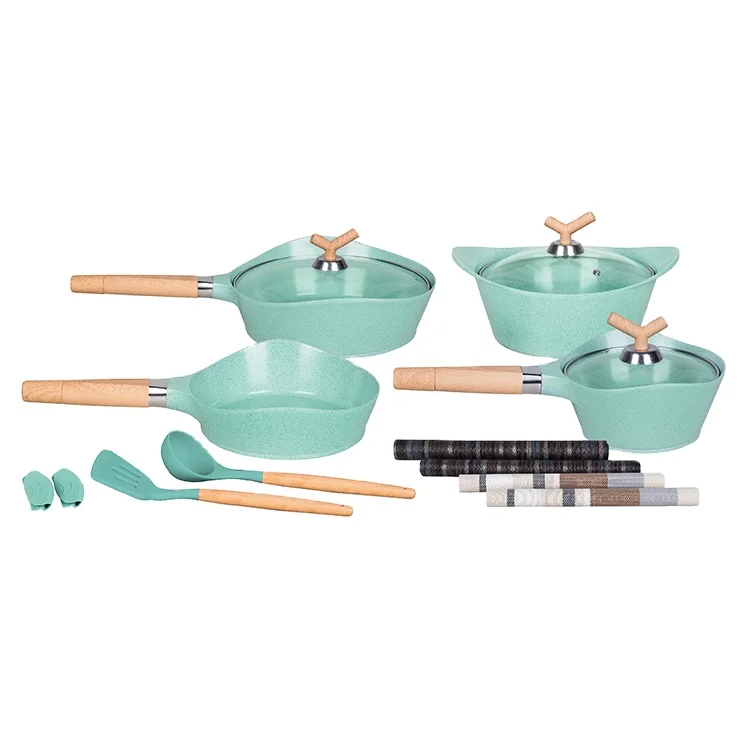 

New arrival 15 piece Jade series ceramic induction non stick cookware set