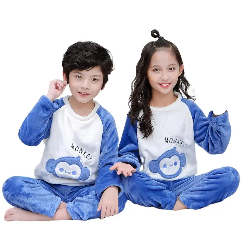 

Winter Flannel Boys Clothing Homewear Two-piece Suit Girl and Boy Pajama Set kids clothing, Picture