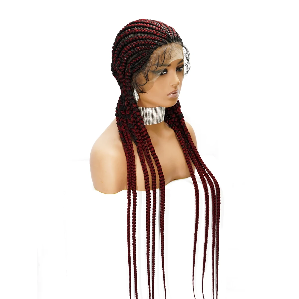 

Synthetic 38'' Cornrow Braids Lace Wigs Box Braided Lace Front Wig With Baby Hair Frontal Afro Wig, Picture