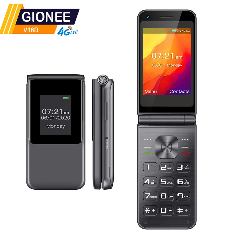 Original GIONEE V16D  4G LTE Android  Quad Core 2GB +16GB Flip Mobile Phone Dual SIM Dual Screen Keypad Smart Cellphone