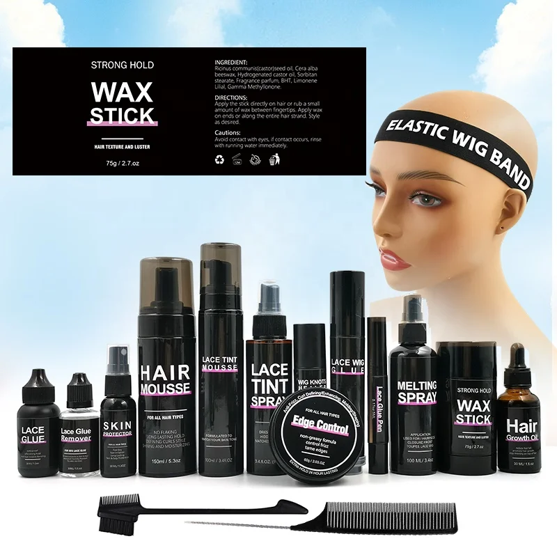 

Private Label Custom Bond Remover Melt Band Lace Glue Lace Tint Spray Bundle Complete Wig Glue Making Wig Install Kit