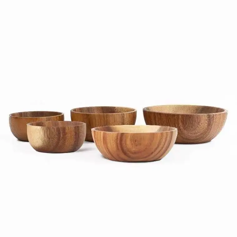 

DiYue DIYR201064 Organic Camping Accessories toddler Serving Wooden Mixing Bowls Eco Rustic Acacia Wood Salad Bowl Wooden Bowls