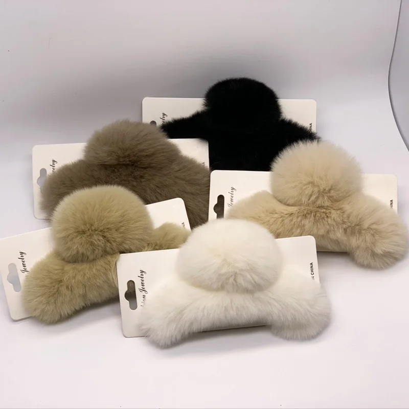 

3xl elegant large plush alien real rabbit fur fluffy hand hair claw clips 13 cm 2022 bulk fall winter furry