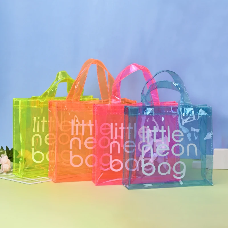 

Women Shopping Bag Fashion Big Capacity Waterproof Candy Color Transparent Pvc Little Neon Tote Bag, 4 colors