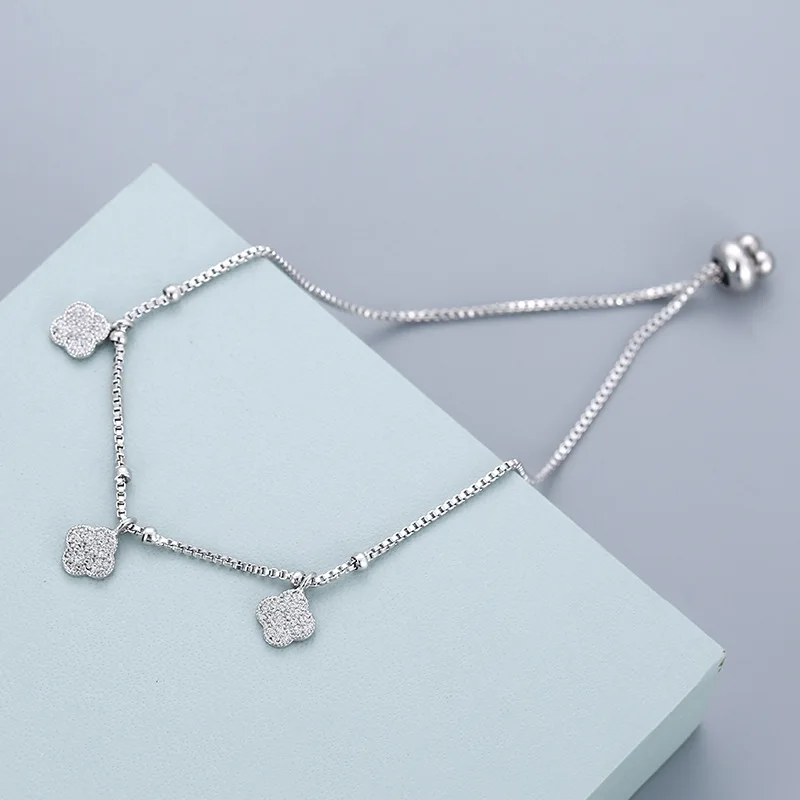 

Hot selling high quality four leaf flower copper inlaid Zircon Bracelet Adjustable Size elegant temperament jewelry wholesale an, White gold rose gold