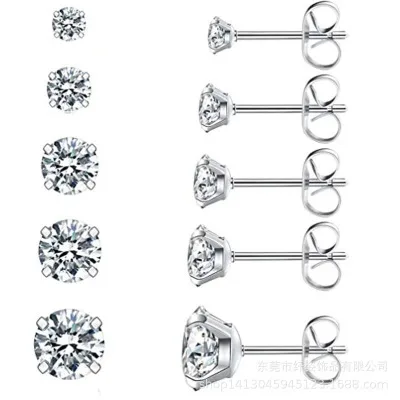

Fashion Simple Diamond Stainless Steel Round Clear Cubic Zirconia Stud Earrings Set for Women