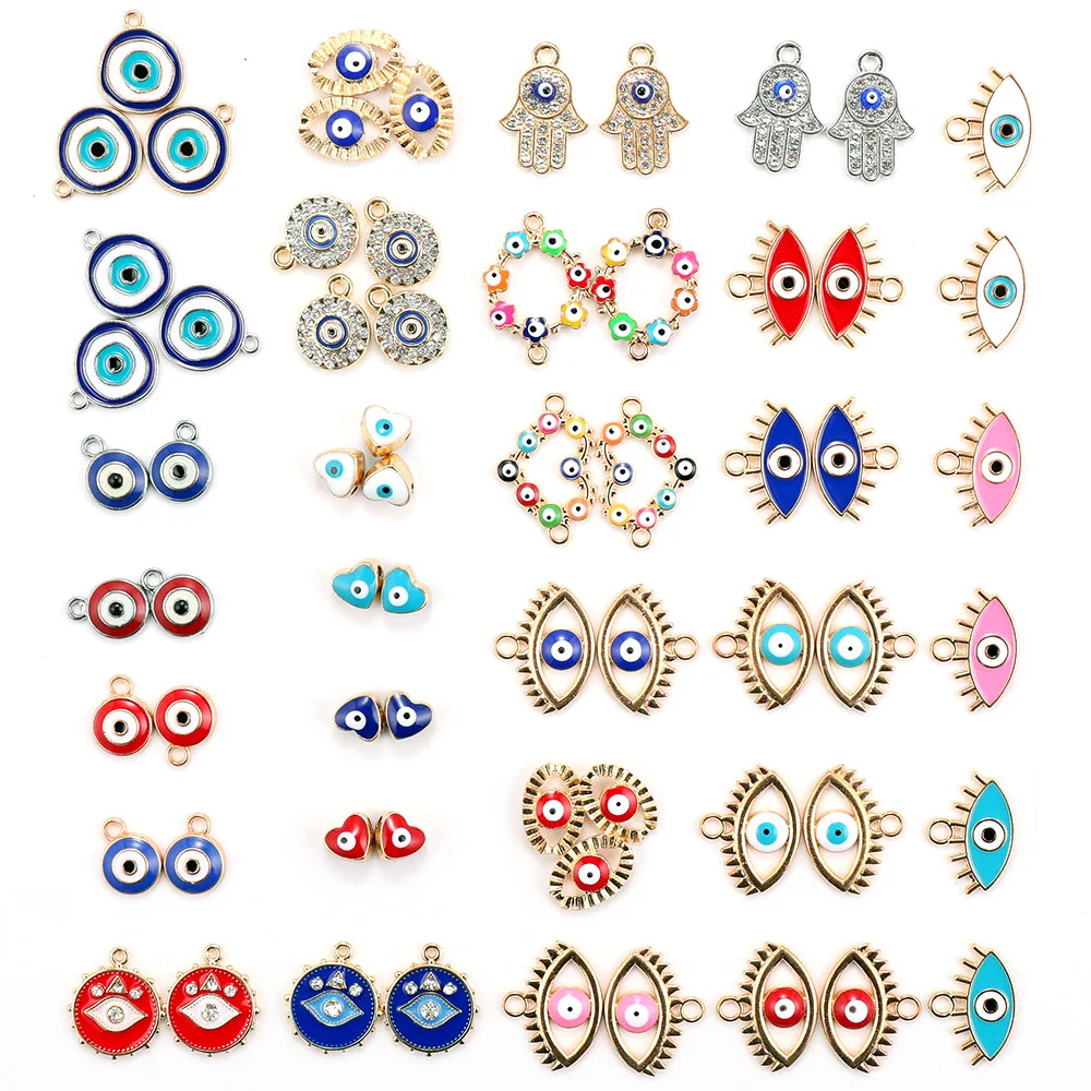 

30pcs Alloy Mix Style Enamel Eye Charms Assorted Rhinestone Diamond for Jewelry Making Bracelet Earring Necklace DIY Craft