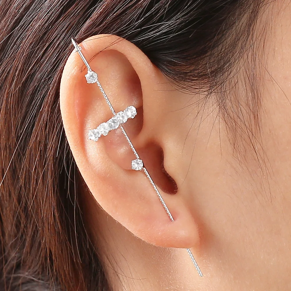 

Factory Wholesale S925 Silver Sterling Diamond Gold Ear Hook Piercing Ear Needle Slash Earrings