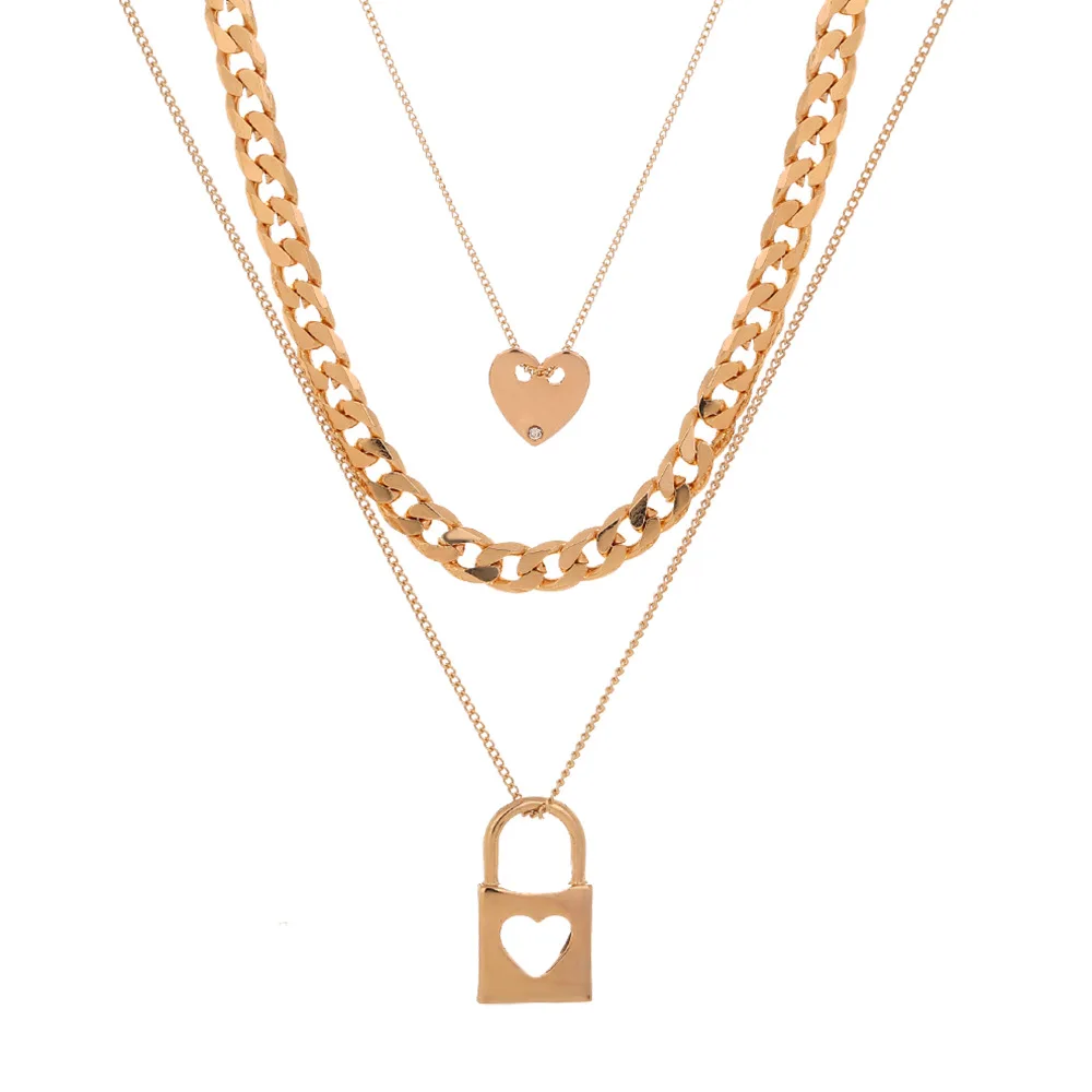 

Love Lock Metal Necklace Diy Accessories MultiLayer Necklace